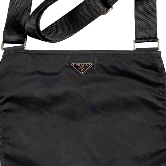 AUTHENTIC PRADA NYLON CROSS-BODY FLAT ZIPPER BAG BLACK, H: 10” X W: 12.25” - Picture 10 of 14